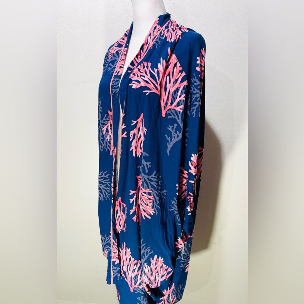 HUE Cover Up cardigan coral beach costal kimono resort Woman’s L- XL new